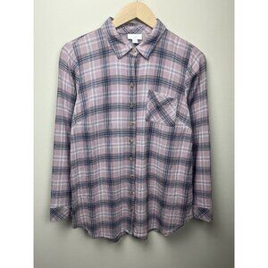 J.Jill Purple Plaid Gauze Button Up Long Sleeve Shirt Top Size Small Petite
